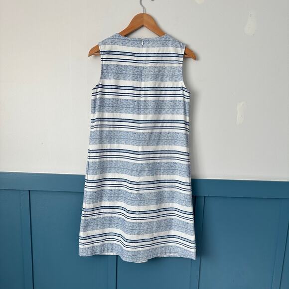 J. McLaughlin XS Navy Striped Tracy Shift Dress A-Line Pockets Cotton - Picture 4 of 7
